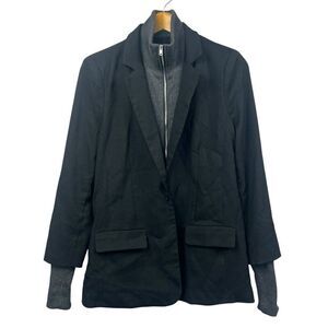 Central Park West Black Gray Dickie One Button Blazer Size M Zip Up